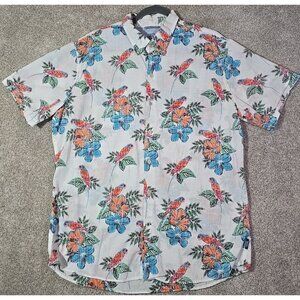 Izod Saltwater All Over Parrot Print Hawaiian Shirt Relaxed Classics Men's XL